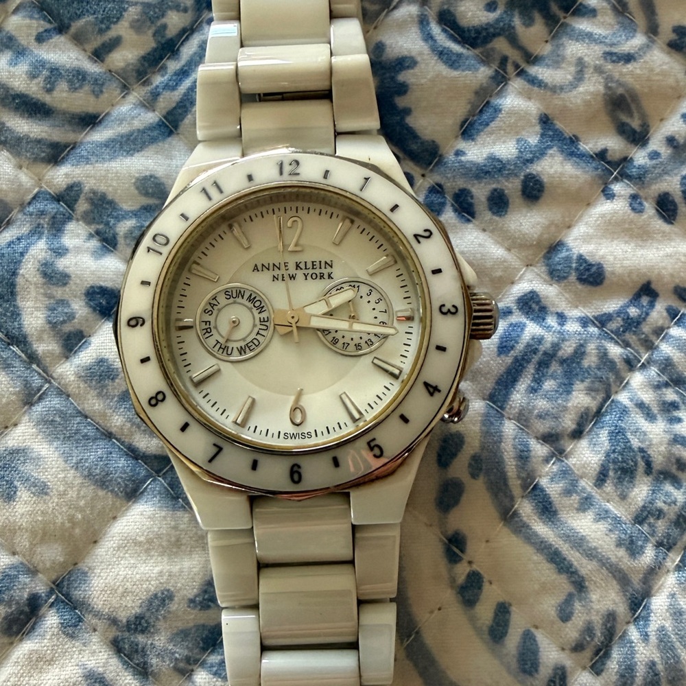 Anne Klein Stainless Steel Watch with White Band